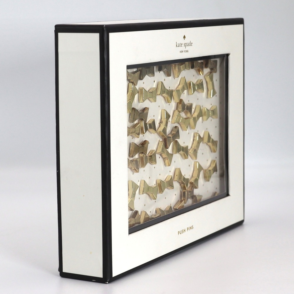 Kate Spade Bow Push Pins Gold Metallic Decorative Stationery Office Open Box New - Picture 2 of 7